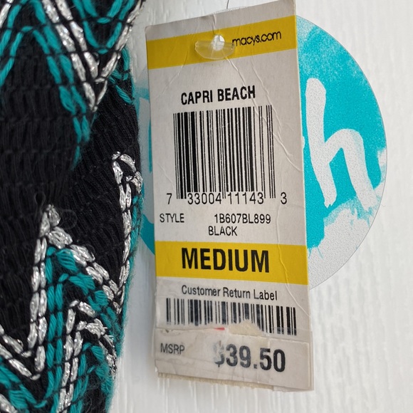 INC Black Tube Top, adjustable  Straps. Silver & Green Stitches along Front. M - Picture 3 of 4